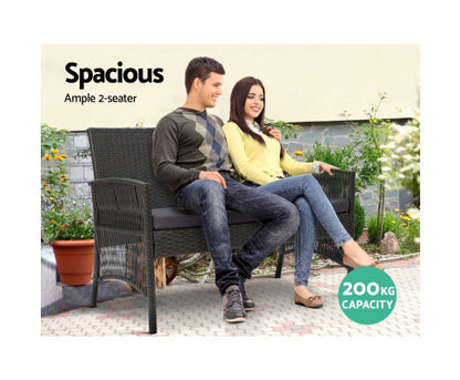 PRESLEY OUTDOOR 4 PIECE  WICKER  LOUNGE SETTING - DARK GREY
