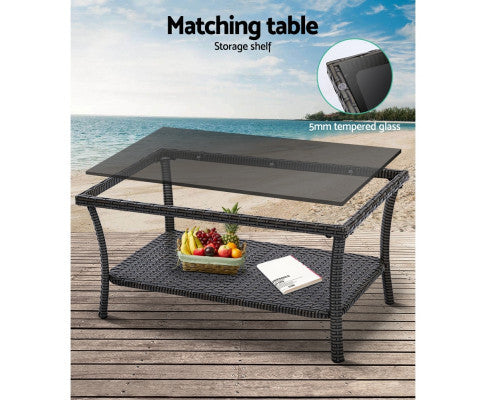 PRESLEY OUTDOOR 4 PIECE  WICKER  LOUNGE SETTING - DARK GREY