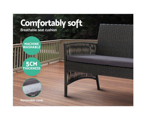 PRESLEY OUTDOOR 4 PIECE  WICKER  LOUNGE SETTING - DARK GREY