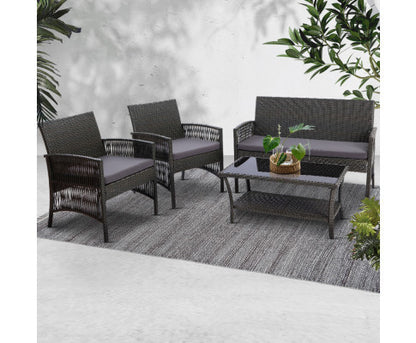 PRESLEY OUTDOOR 4 PIECE  WICKER  LOUNGE SETTING - DARK GREY