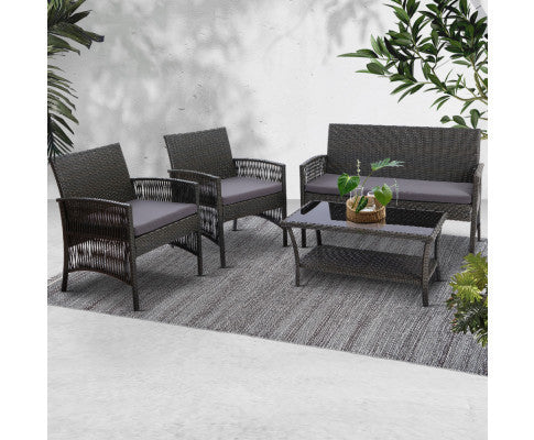 PRESLEY OUTDOOR 4 PIECE  WICKER  LOUNGE SETTING - DARK GREY