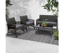 PRESLEY OUTDOOR 4 PIECE  WICKER  LOUNGE SETTING - DARK GREY