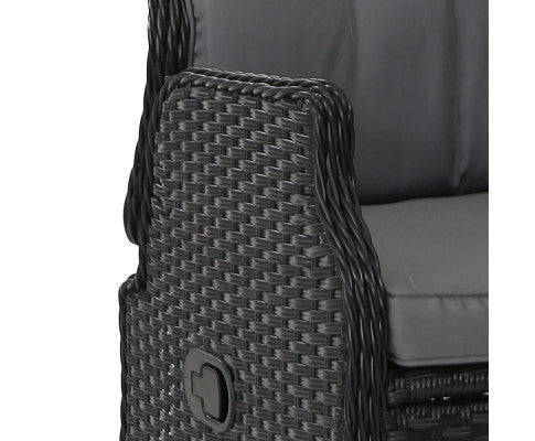 ALMIRA OUTDOOR RECLINER SUN LOUNGE CHAIR WITH OTTOMAN - BLACK