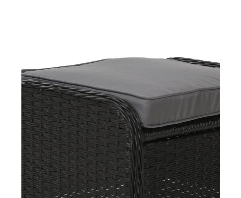 ALMIRA OUTDOOR RECLINER SUN LOUNGE CHAIR WITH OTTOMAN - BLACK