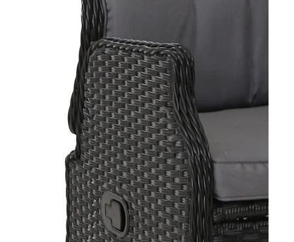 ALMIRA (SET OF 2) OUTDOOR RECLINER SUN LOUNGE CHAIR WITH OTTOMAN - BLACK