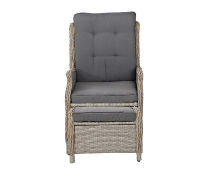 ALMIRA OUTDOOR RECLINER SUN LOUNGE CHAIR WITH OTTOMAN - GREY