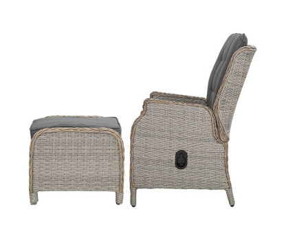 ALMIRA OUTDOOR RECLINER SUN LOUNGE CHAIR WITH OTTOMAN - GREY