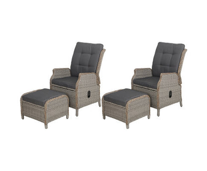 ALMIRA (SET OF 2) OUTDOOR RECLINER SUN LOUNGE CHAIR WITH OTTOMAN - GREY