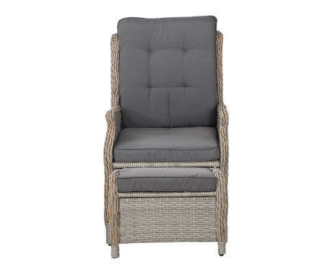 ALMIRA (SET OF 2) OUTDOOR RECLINER SUN LOUNGE CHAIR WITH OTTOMAN - GREY