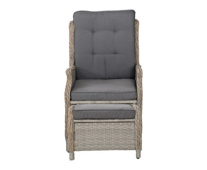 ALMIRA (SET OF 2) OUTDOOR RECLINER SUN LOUNGE CHAIR WITH OTTOMAN - GREY