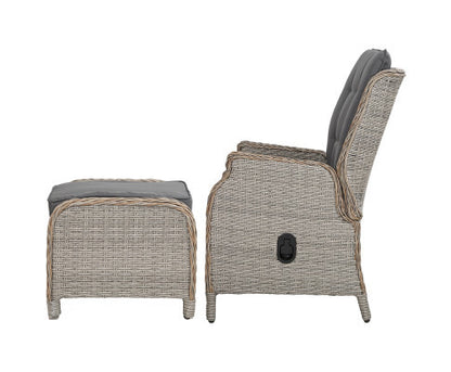 ALMIRA (SET OF 2) OUTDOOR RECLINER SUN LOUNGE CHAIR WITH OTTOMAN - GREY