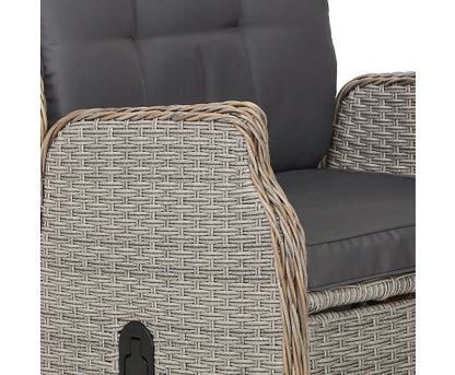 ALMIRA (SET OF 2) OUTDOOR RECLINER SUN LOUNGE CHAIR WITH OTTOMAN - GREY