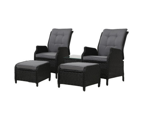 ALMIRA 5 PIECE OUTDOOR SUN LOUNGE SETTING - BLACK