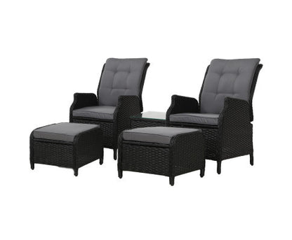 ALMIRA 5 PIECE OUTDOOR SUN LOUNGE SETTING - BLACK