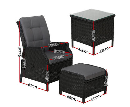 ALMIRA 5 PIECE OUTDOOR SUN LOUNGE SETTING - BLACK