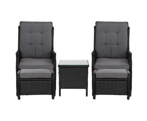 ALMIRA 5 PIECE OUTDOOR SUN LOUNGE SETTING - BLACK