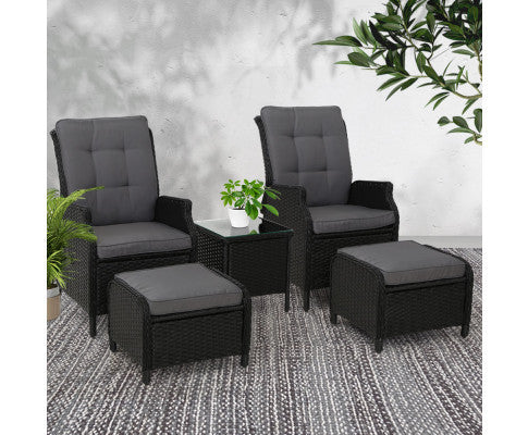 ALMIRA 5 PIECE OUTDOOR SUN LOUNGE SETTING - BLACK