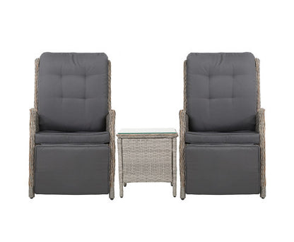 ALMIRA (SET OF 2) OUTDOOR RECLINER SUN LOUNGE CHAIR WITH SIDE TABLE - GREY