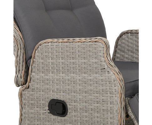 ALMIRA (SET OF 2) OUTDOOR RECLINER SUN LOUNGE CHAIR WITH SIDE TABLE - GREY