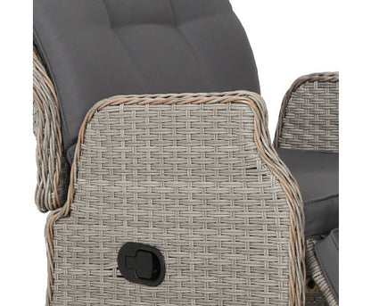 ALMIRA (SET OF 2) OUTDOOR RECLINER SUN LOUNGE CHAIR WITH SIDE TABLE - GREY