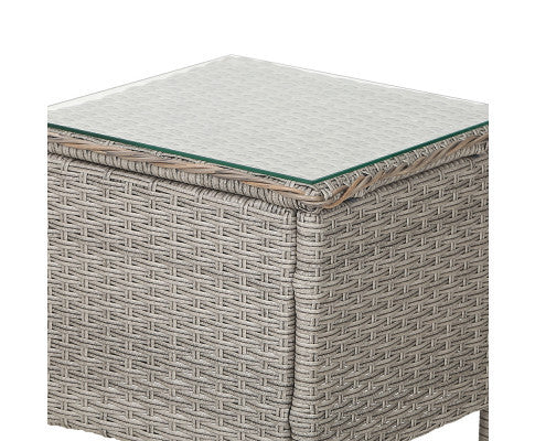 ALMIRA (SET OF 2) OUTDOOR RECLINER SUN LOUNGE CHAIR WITH SIDE TABLE - GREY