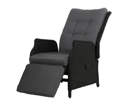 ALMIRA OUTDOOR RECLINER SUN LOUNGE CHAIR - BLACK