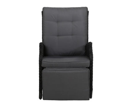 ALMIRA OUTDOOR RECLINER SUN LOUNGE CHAIR - BLACK
