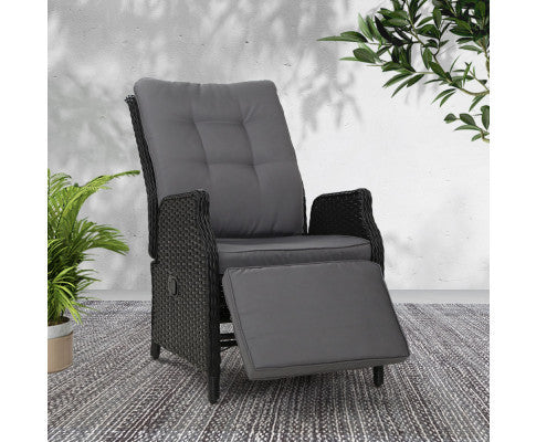 ALMIRA OUTDOOR RECLINER SUN LOUNGE CHAIR - BLACK