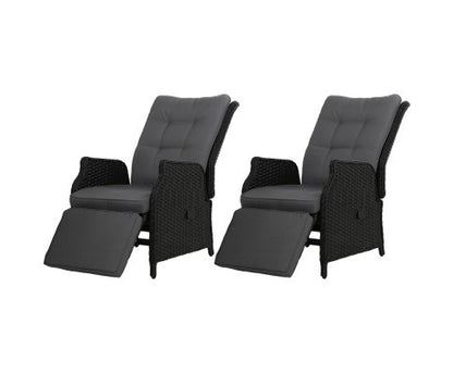 ALMIRA (SET OF 2) OUTDOOR RECLINER SUN LOUNGE CHAIR - BLACK