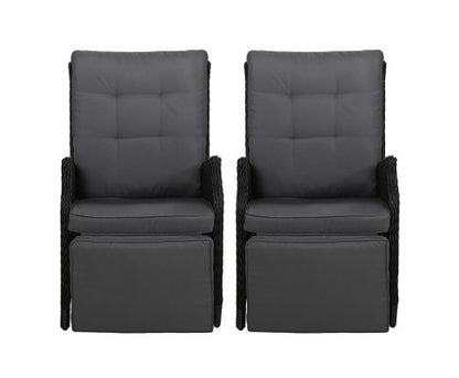 ALMIRA (SET OF 2) OUTDOOR RECLINER SUN LOUNGE CHAIR - BLACK