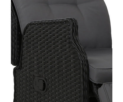 ALMIRA (SET OF 2) OUTDOOR RECLINER SUN LOUNGE CHAIR - BLACK