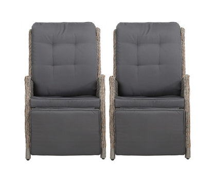 ALMIRA (SET OF 2) OUTDOOR RECLINER SUN LOUNGE CHAIR - GREY
