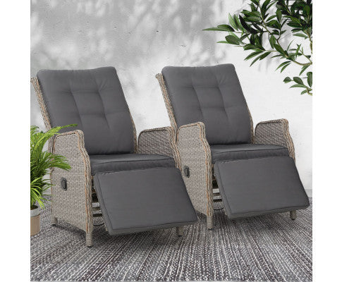 ALMIRA (SET OF 2) OUTDOOR RECLINER SUN LOUNGE CHAIR - GREY