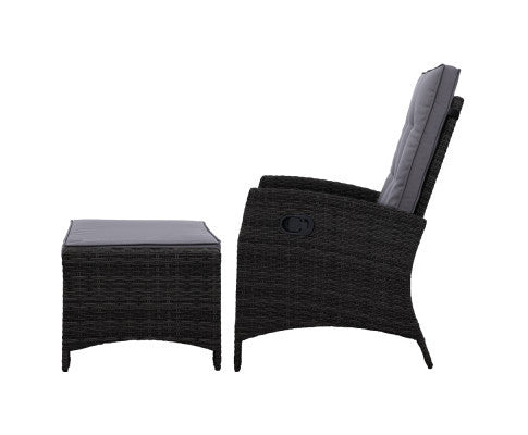 VALTINA OUTDOOR RECLINER LOUNGE CHAIR WITH OTTOMAN - BLACK
