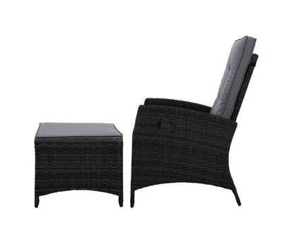 VALTINA OUTDOOR RECLINER LOUNGE CHAIR WITH OTTOMAN - BLACK