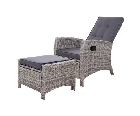 VALTINA OUTDOOR RECLINER LOUNGE CHAIR WITH OTTOMAN - GREY