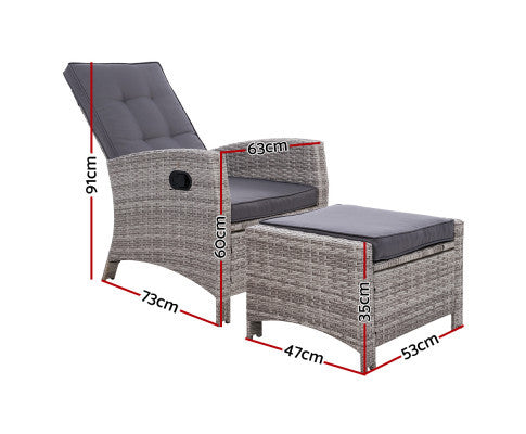VALTINA OUTDOOR RECLINER LOUNGE CHAIR WITH OTTOMAN - GREY