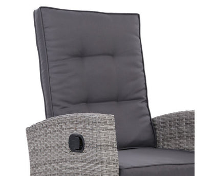 VALTINA OUTDOOR RECLINER LOUNGE CHAIR WITH OTTOMAN - GREY