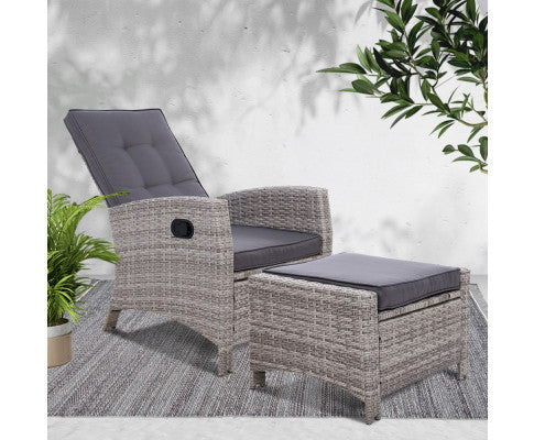 VALTINA OUTDOOR RECLINER LOUNGE CHAIR WITH OTTOMAN - GREY