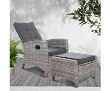 VALTINA OUTDOOR RECLINER LOUNGE CHAIR WITH OTTOMAN - GREY