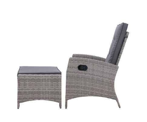 VALTINA (SET OF 2) OUTDOOR RECLINER LOUNGE CHAIR WITH OTTOMAN - GREY