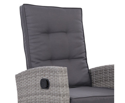 VALTINA (SET OF 2) OUTDOOR RECLINER LOUNGE CHAIR WITH OTTOMAN - GREY