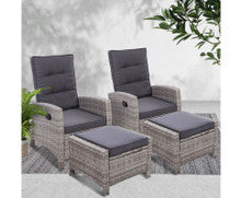 VALTINA (SET OF 2) OUTDOOR RECLINER LOUNGE CHAIR WITH OTTOMAN - GREY