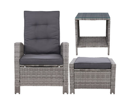 VALTINA OUTDOOR 5 PIECE WICKER RECLINER LOUNG SETTING - GREY