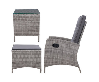 VALTINA OUTDOOR 5 PIECE WICKER RECLINER LOUNG SETTING - GREY