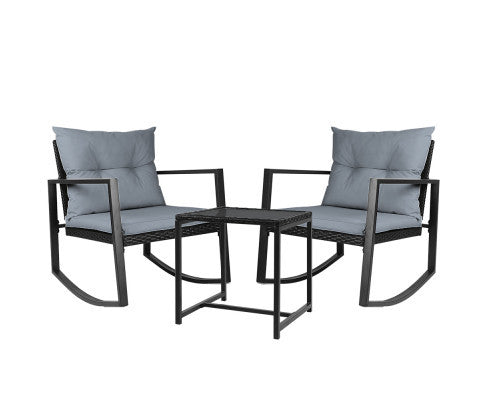 ADALINE INDOOR/ OUTDOOR 3 PIECE ROCKING SET - BLACK