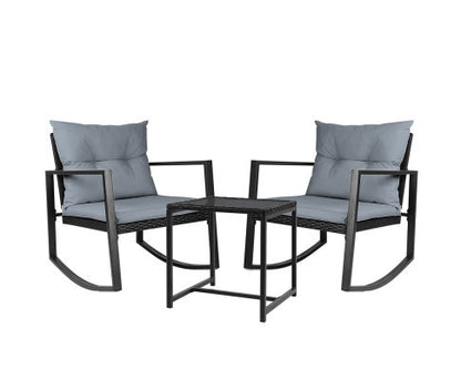 ADALINE INDOOR/ OUTDOOR 3 PIECE ROCKING SET - BLACK