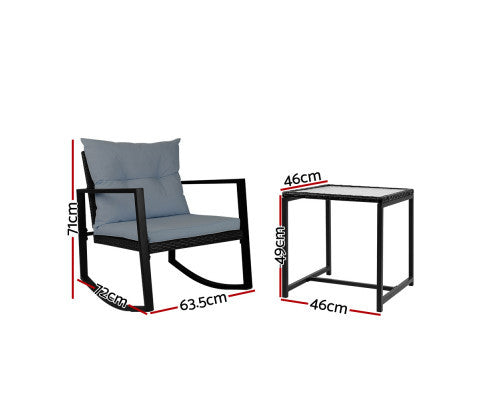 ADALINE INDOOR/ OUTDOOR 3 PIECE ROCKING SET - BLACK