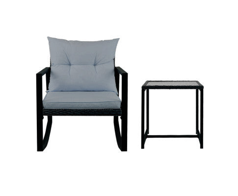 ADALINE INDOOR/ OUTDOOR 3 PIECE ROCKING SET - BLACK
