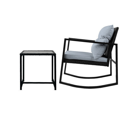 ADALINE INDOOR/ OUTDOOR 3 PIECE ROCKING SET - BLACK
